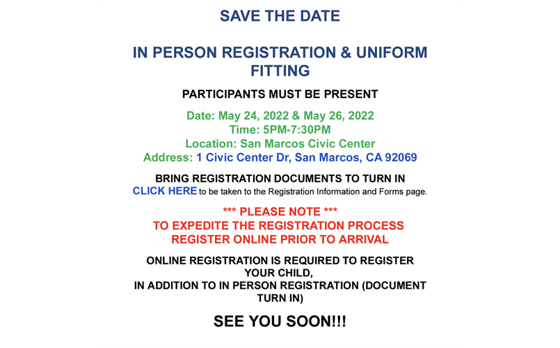 IN PERSON REGISTRATION & UNIFORM FITTING